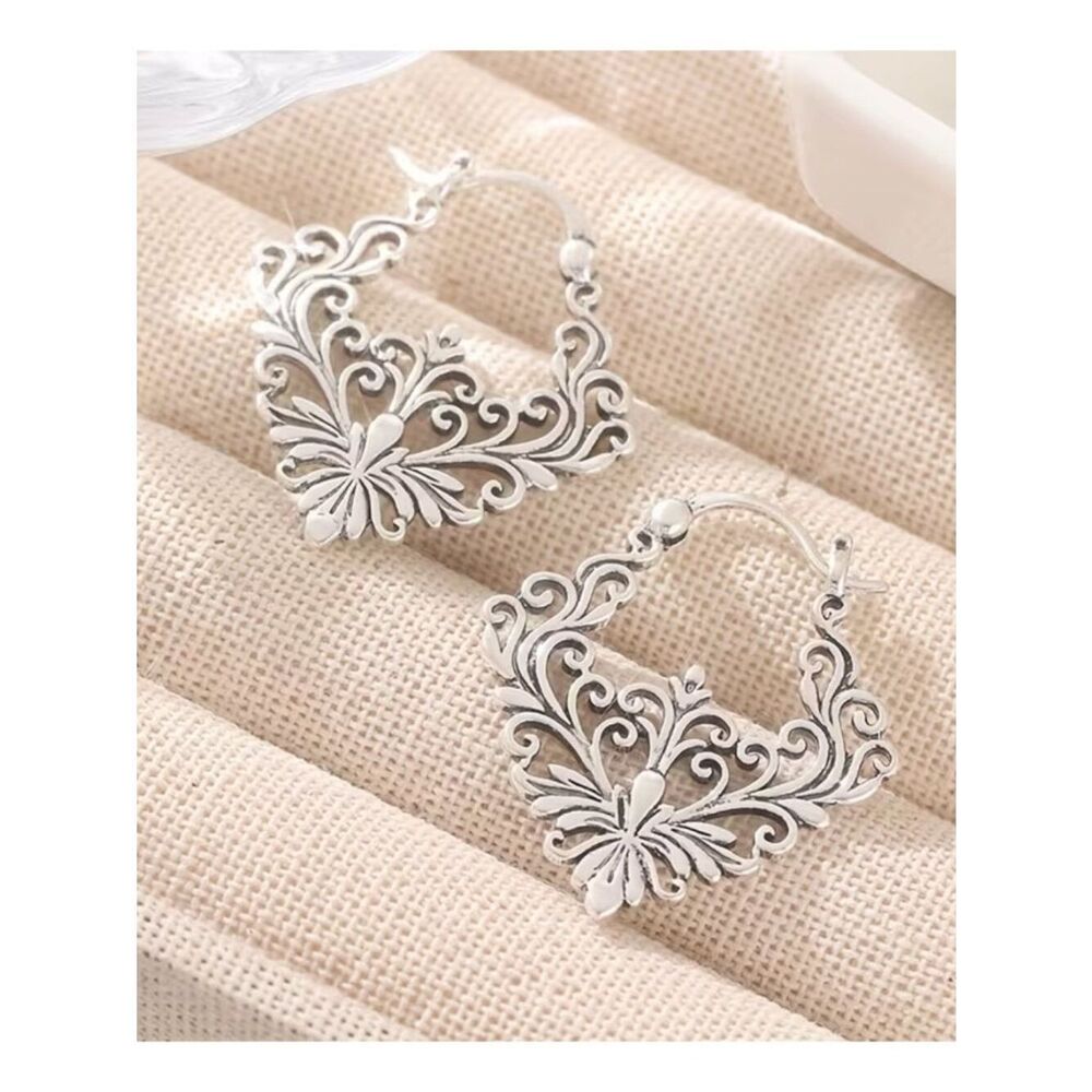 Artisan Bohemian Earrings Intricate Bali Filigree Scrollwork Design Silver Plate